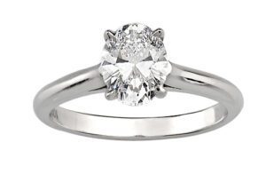 Oval Brilliant Cut Solitaire ring made in platinum